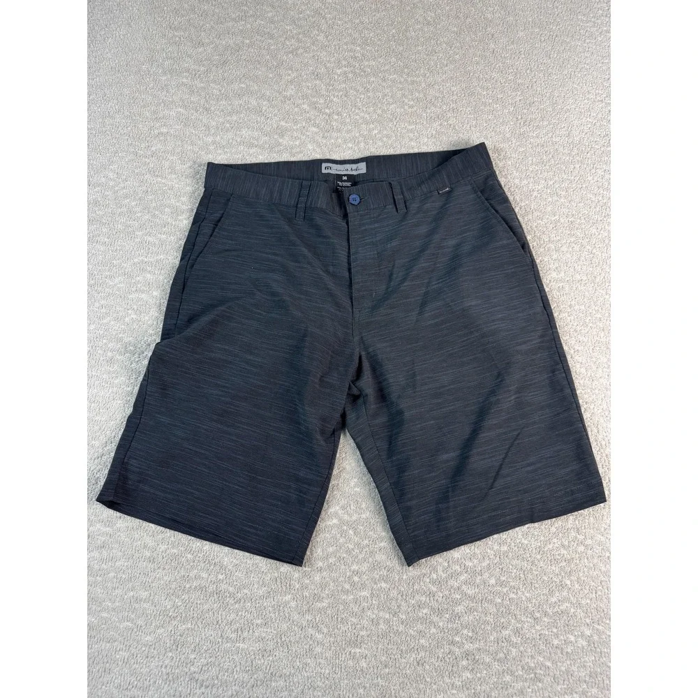 TravisMathew Golf Shorts Mens 34 Charcoal Heather Performance Stretch Flat Front